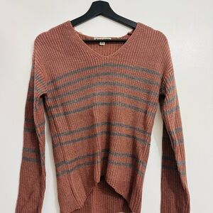 Moral Fiber Brown and Gray Cropped V-Neck Sweater